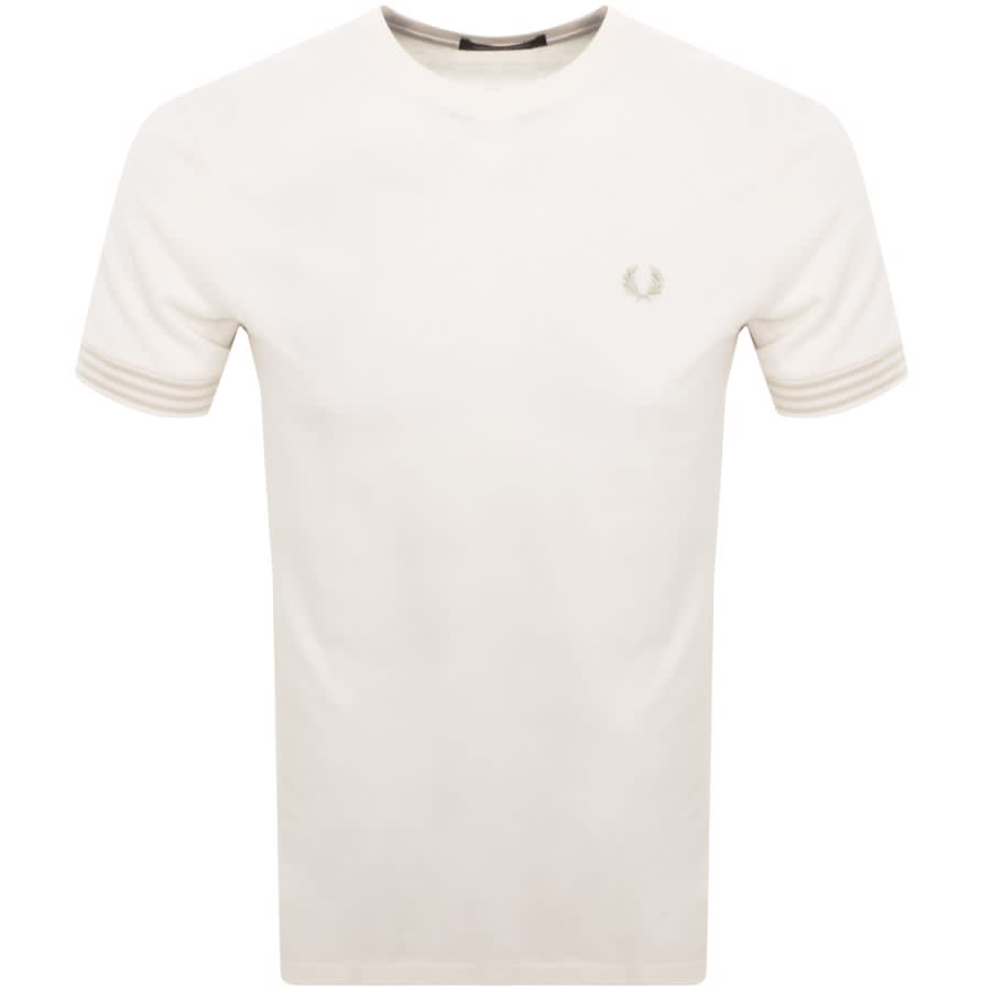 Image number 1 for Fred Perry Striped Cuff T Shirt Cream
