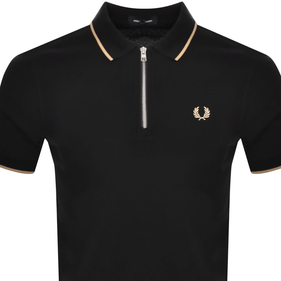 Image number 2 for Fred Perry Quarter Zip Polo T Shirt Black
