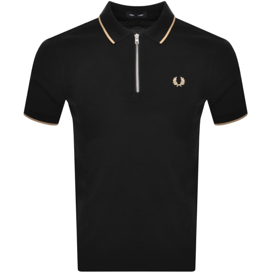 Image number 1 for Fred Perry Quarter Zip Polo T Shirt Black