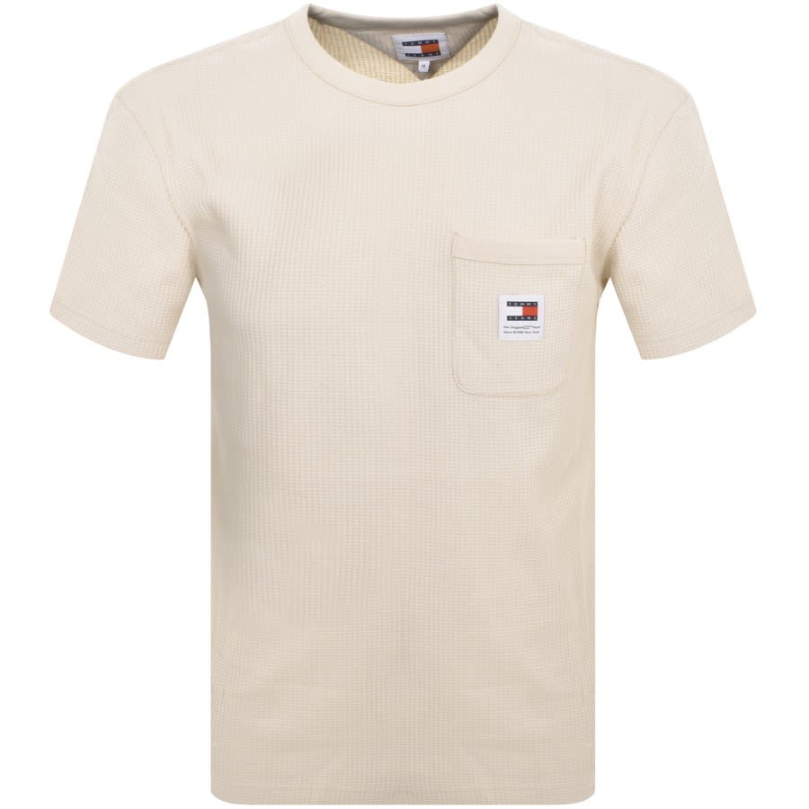 Image number 1 for Tommy Jeans Waffle Logo T Shirt Beige