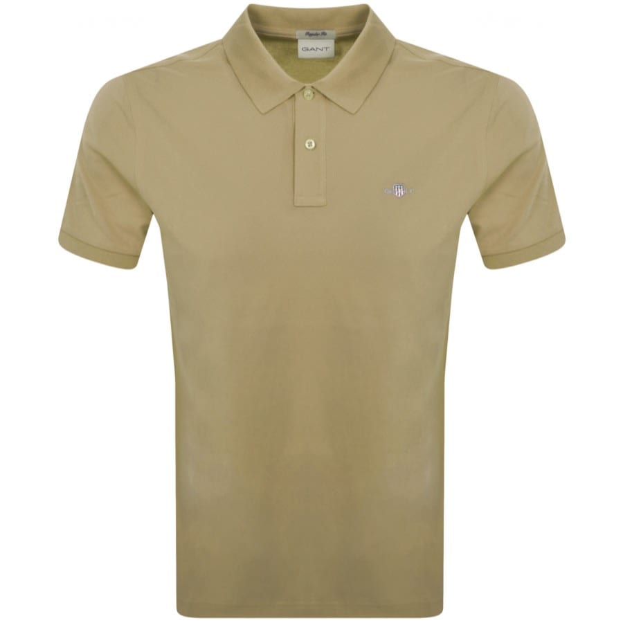 Image number 1 for Gant Regular Shield Pique Polo T Shirt Khaki