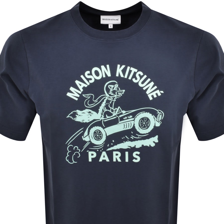 Image number 2 for Maison Kitsune Racing Fox T Shirt Blue
