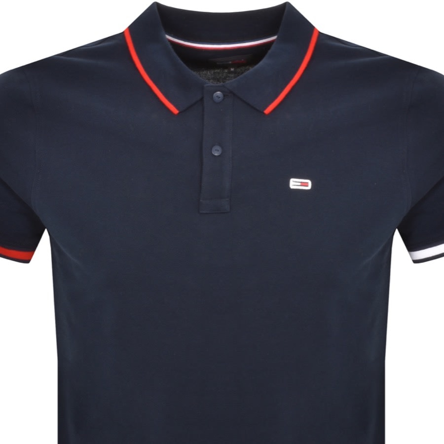 Image number 2 for Tommy Jeans Flag Cuffs Polo Shirt Navy