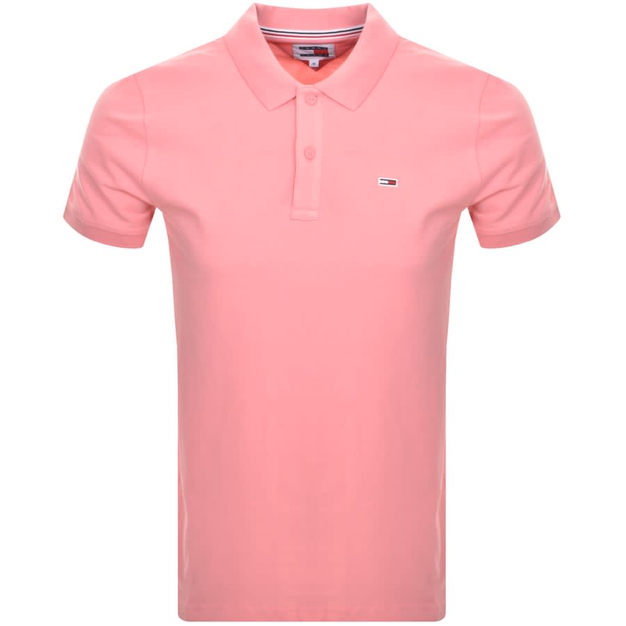 Image number 1 for Tommy Jeans Slim Placket Polo Shirt Pink