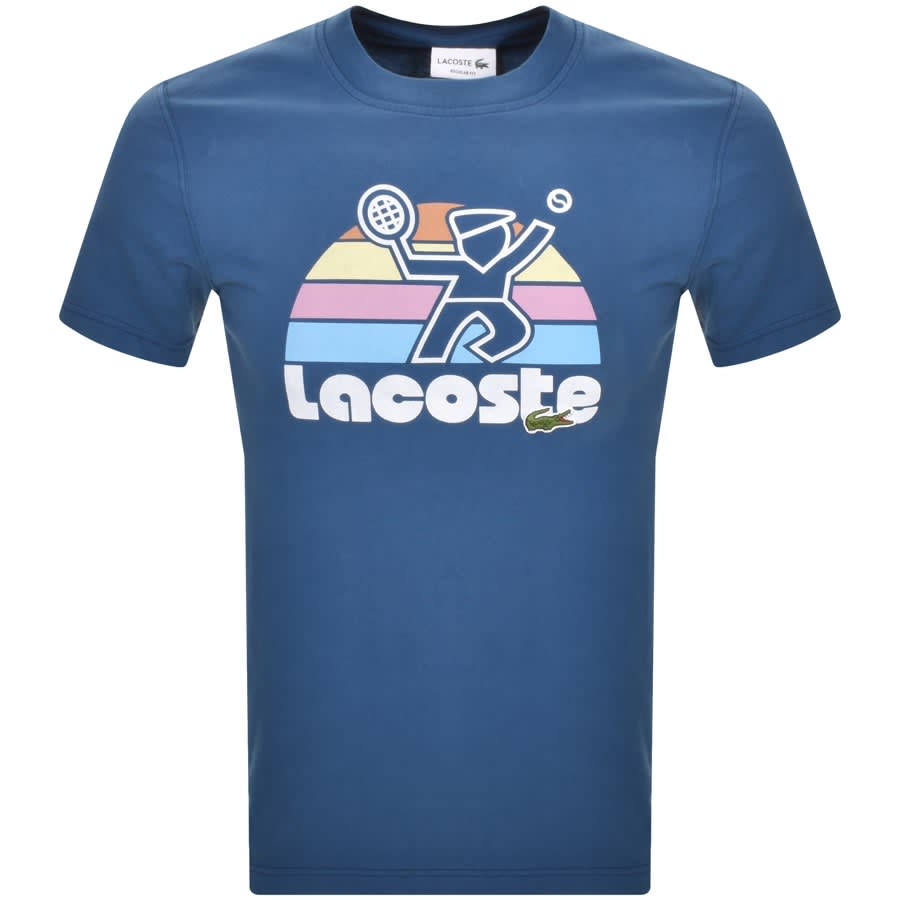 Image number 1 for Lacoste Crew Neck Graphic T Shirt Blue