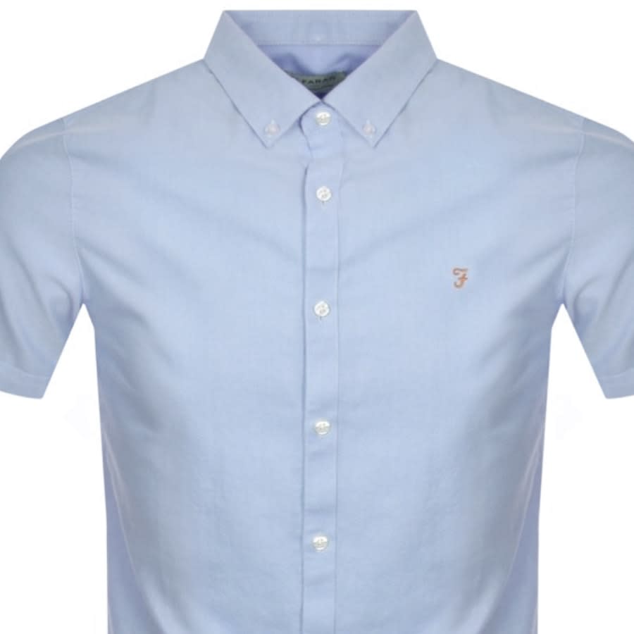 Image number 2 for Farah Vintage Brewer Slim Short Sleeve Shirt Blue