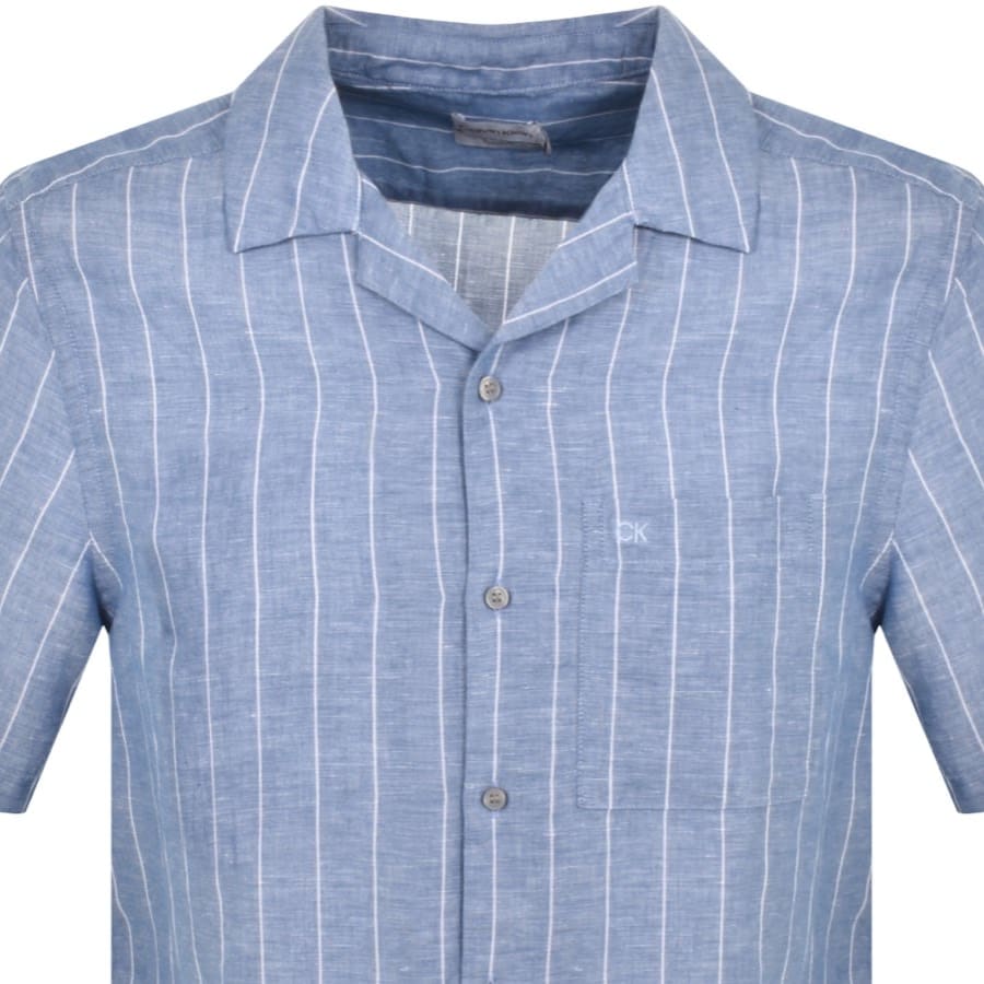 Image number 2 for Calvin Klein Linen Short Sleeve Shirt Blue