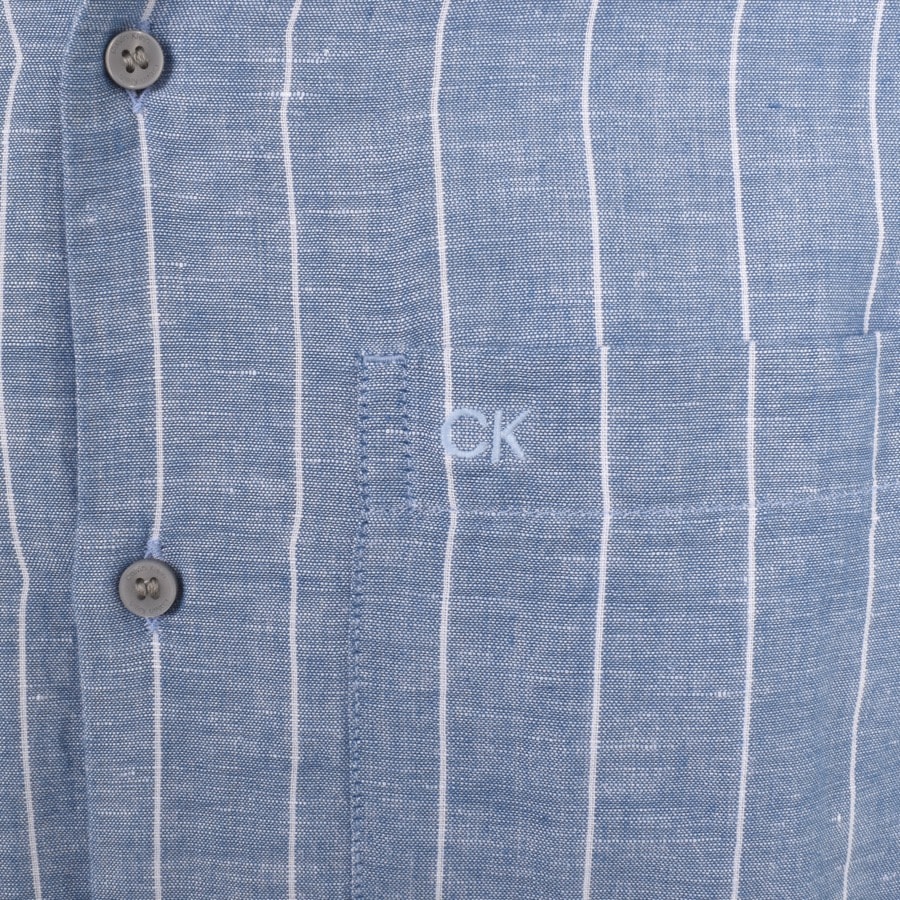Image number 3 for Calvin Klein Linen Short Sleeve Shirt Blue