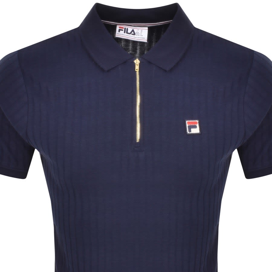 Image number 2 for Fila Vintage Pannuci Zip Polo T Shirt Navy