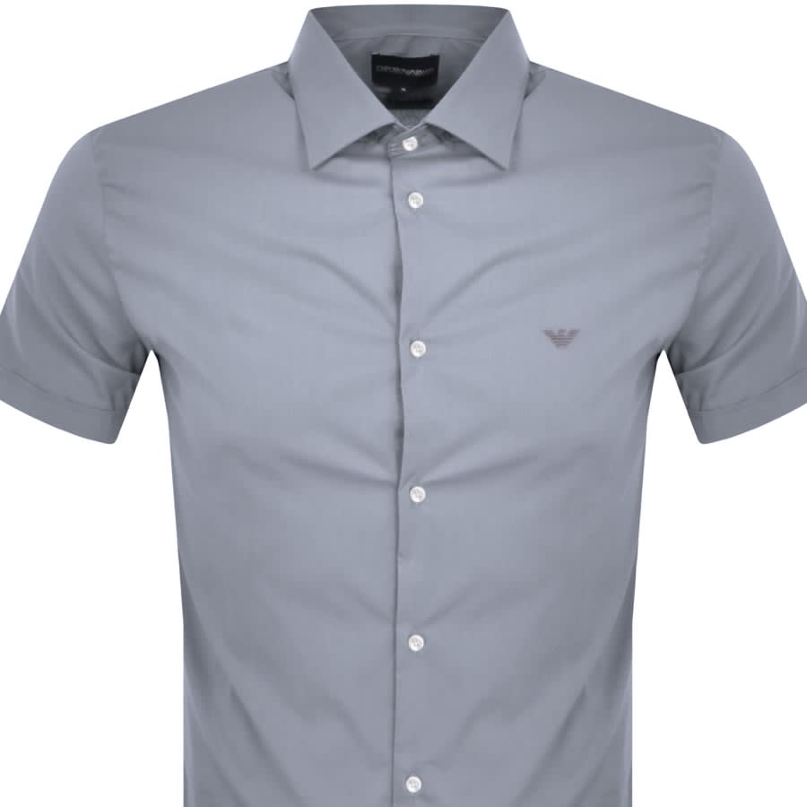 Image number 2 for Emporio Armani Short Sleeved Slim Fit Shirt Blue