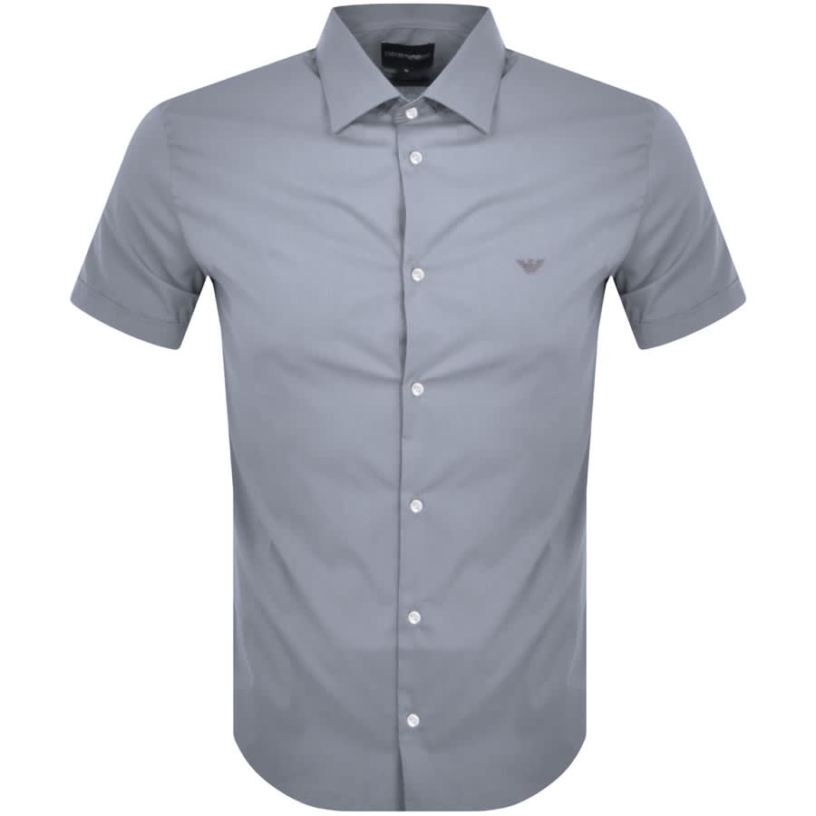 Image number 1 for Emporio Armani Short Sleeved Slim Fit Shirt Blue