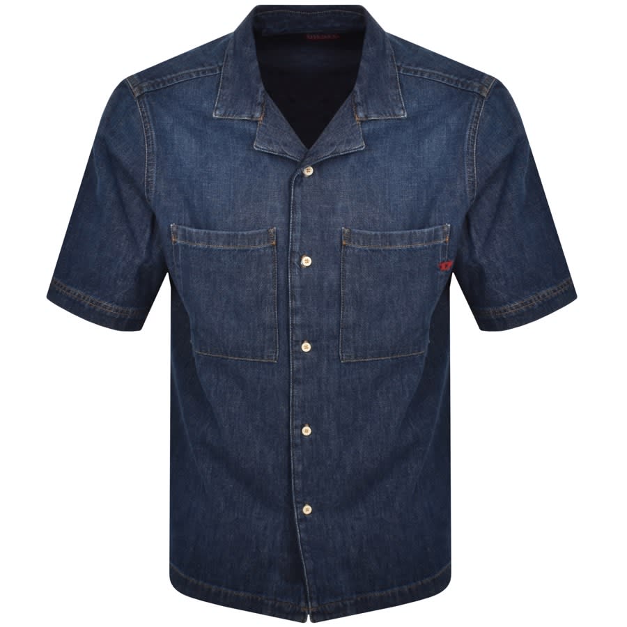 Image number 1 for Diesel Denim Parohort Short Sleeve Shirt Blue