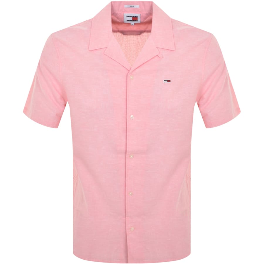 Image number 1 for Tommy Jeans Linen Short Sleeve Shirt Pink
