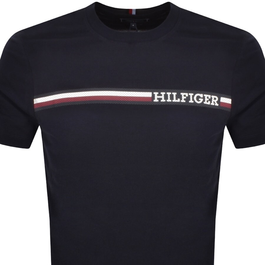 Image number 2 for Tommy Hilfiger Monotype Chest Stripe T Shirt Navy
