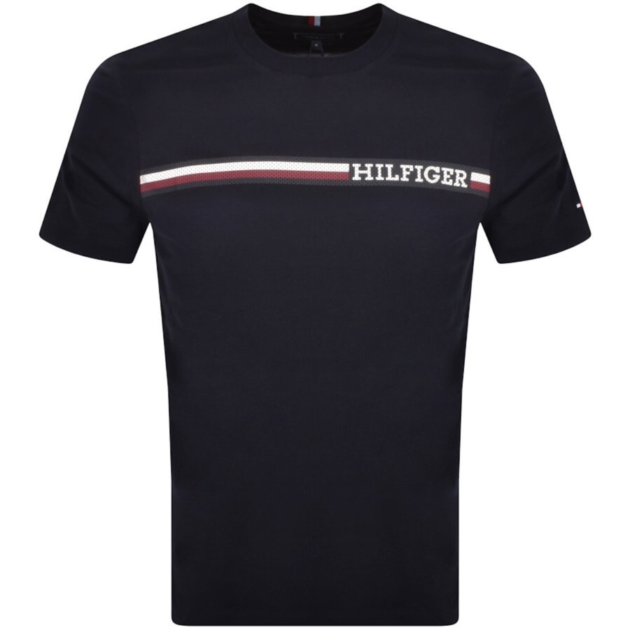 Image number 1 for Tommy Hilfiger Monotype Chest Stripe T Shirt Navy