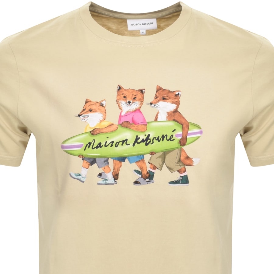 Image number 2 for Maison Kitsune Surfing Foxes T Shirt Beige