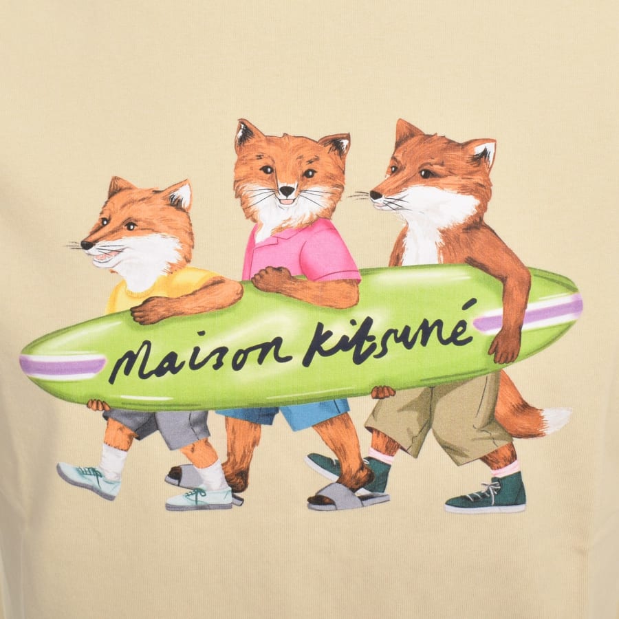 Image number 3 for Maison Kitsune Surfing Foxes T Shirt Beige