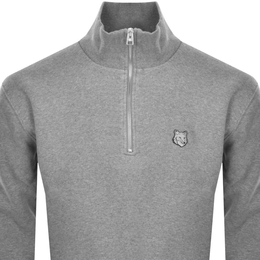 Image number 2 for Maison Kitsune Half Zip Sweatshirt Grey