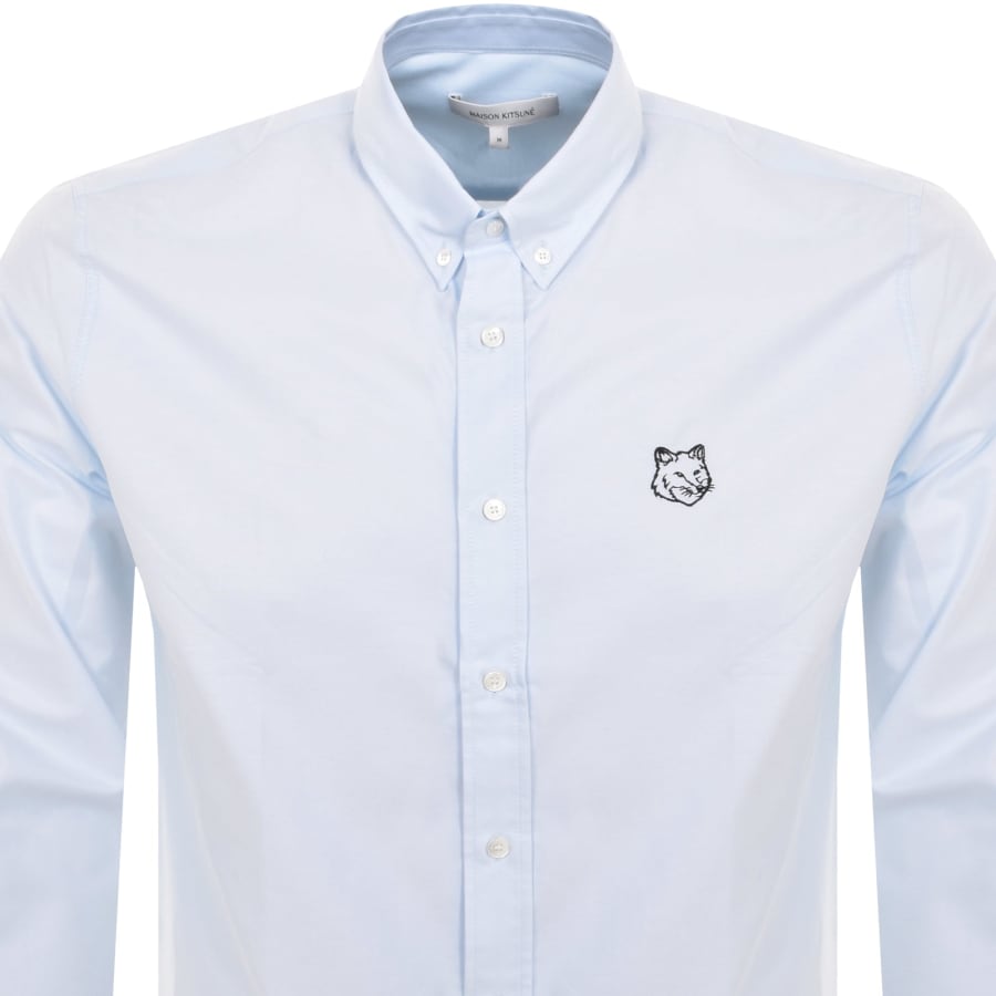 Image number 2 for Maison Kitsune Long Sleeve Fox Head Shirt Blue