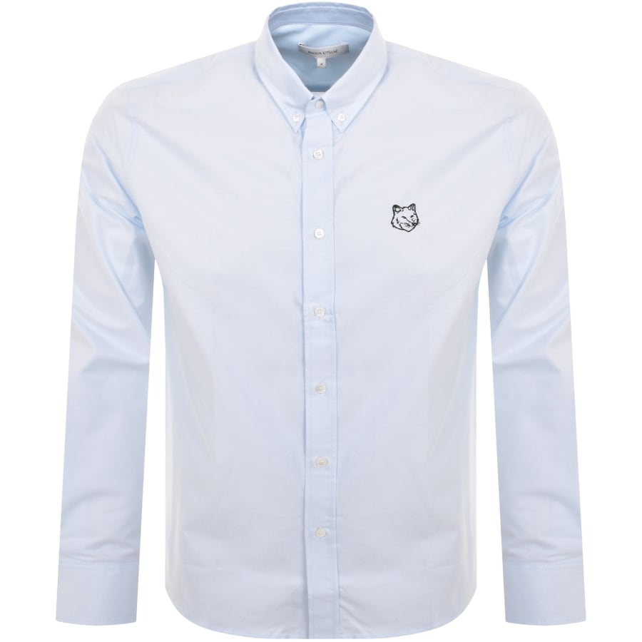 Image number 1 for Maison Kitsune Long Sleeve Fox Head Shirt Blue