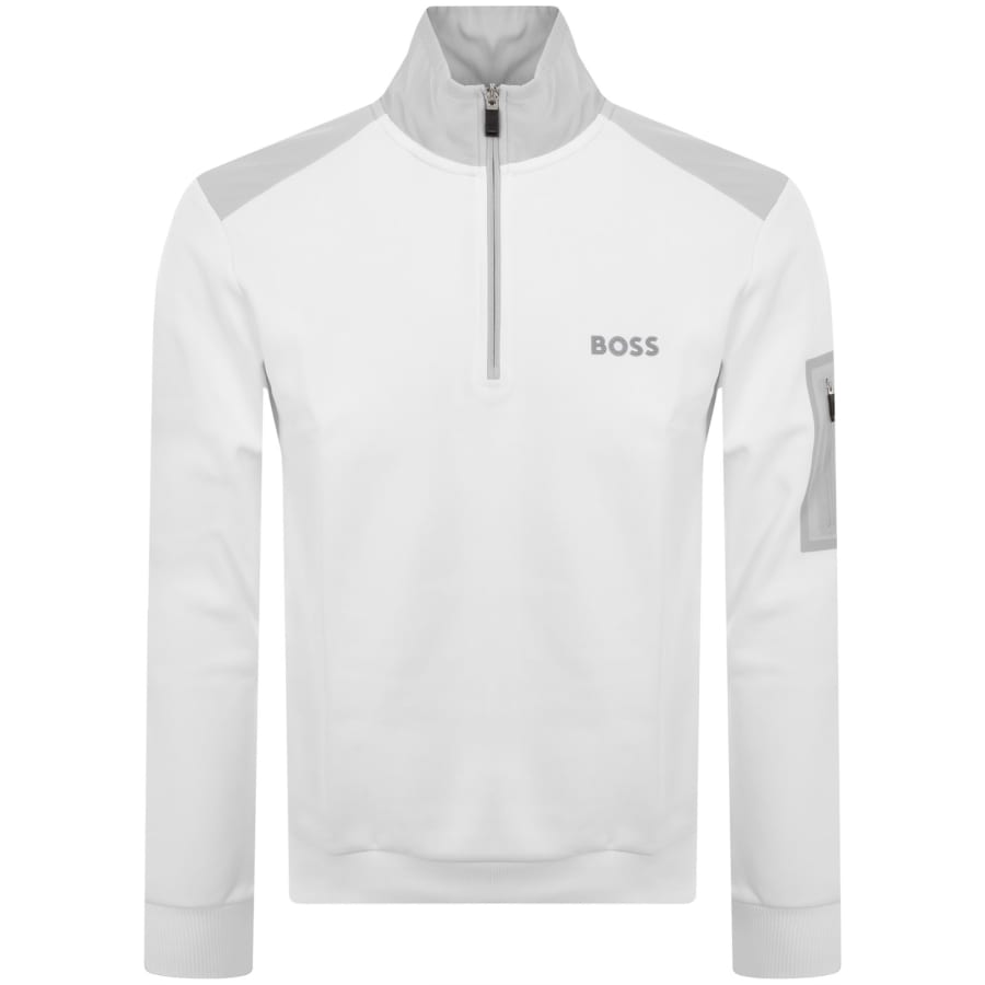 Image number 1 for BOSS Sweat 1 Half Zip Sweatshirt White