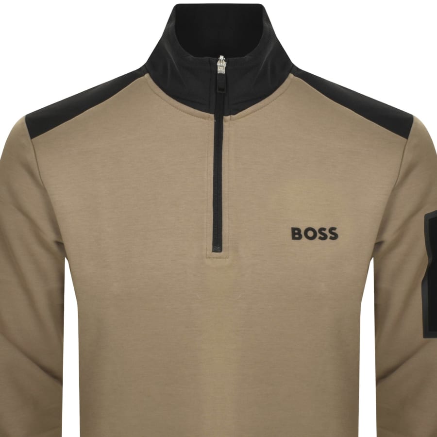 Image number 2 for BOSS Sweat 1 Half Zip Sweatshirt Khaki