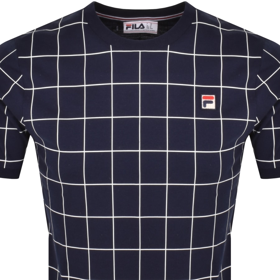 Image number 2 for Fila Vintage Benton Check Ringer T Shirt Navy