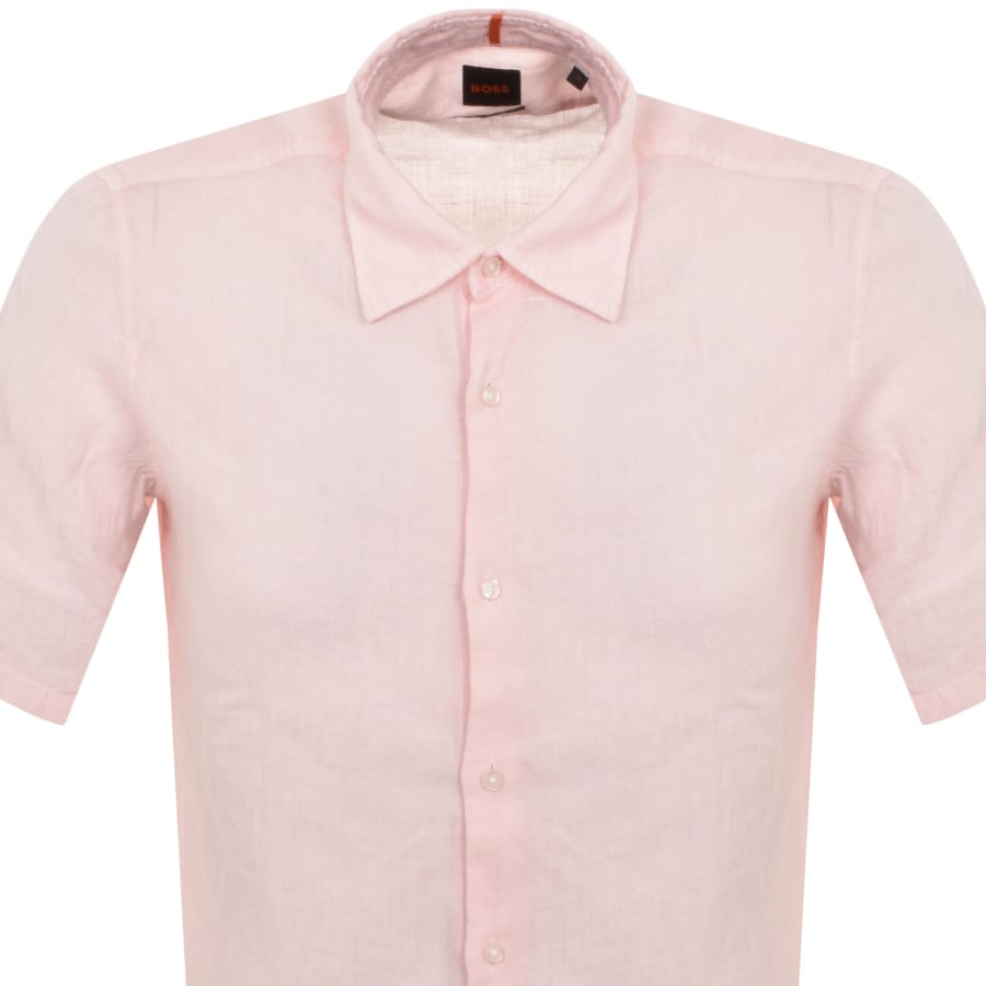 Image number 2 for BOSS Rash 2 Linen Short Sleeved Shirt Pink