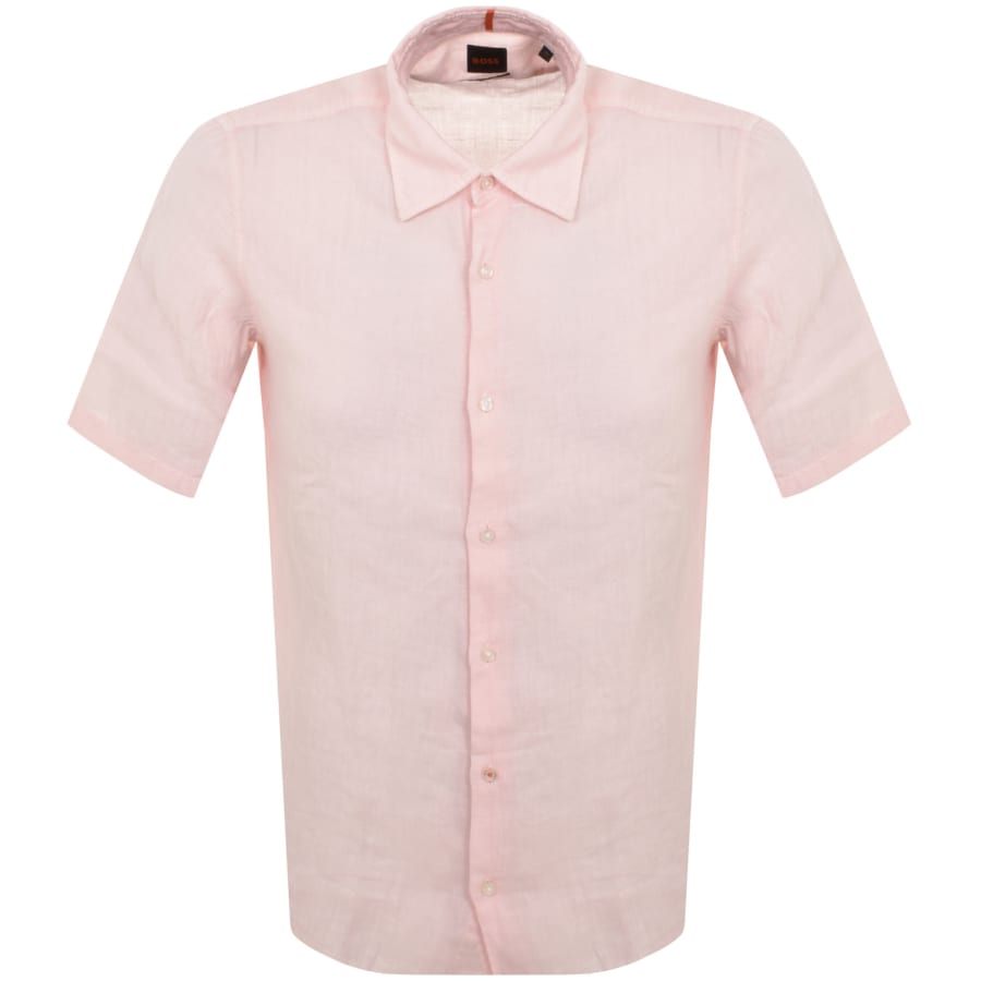 Image number 1 for BOSS Rash 2 Linen Short Sleeved Shirt Pink