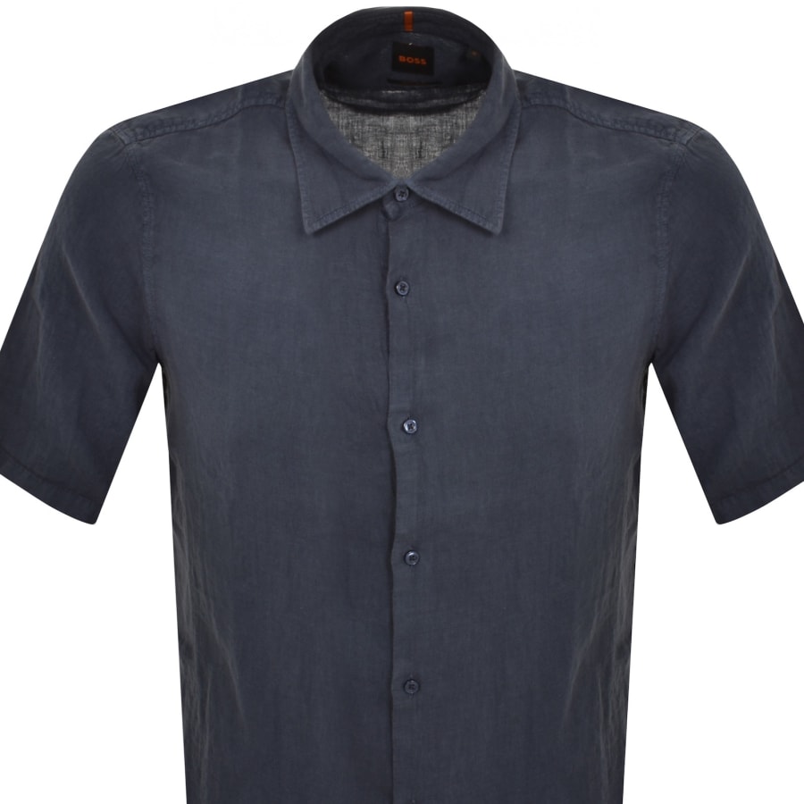 Image number 2 for BOSS Rash 2 Linen Short Sleeved Shirt Navy
