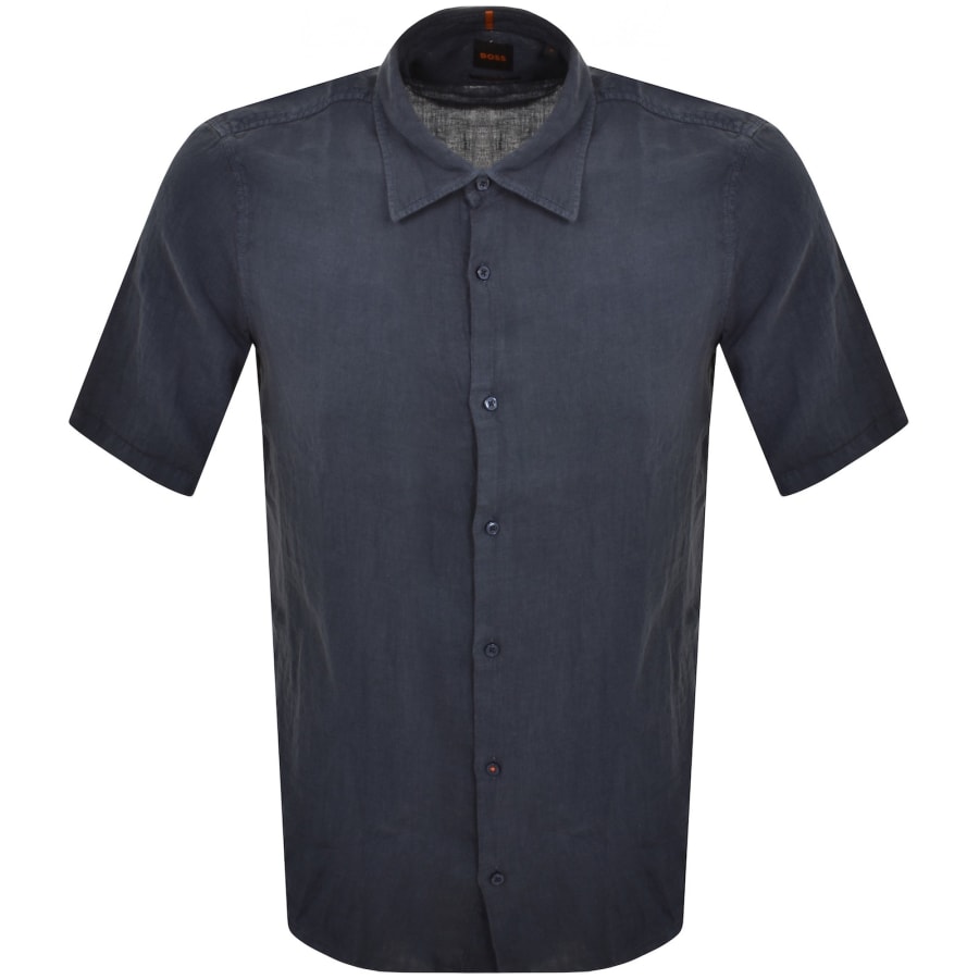 Image number 1 for BOSS Rash 2 Linen Short Sleeved Shirt Navy
