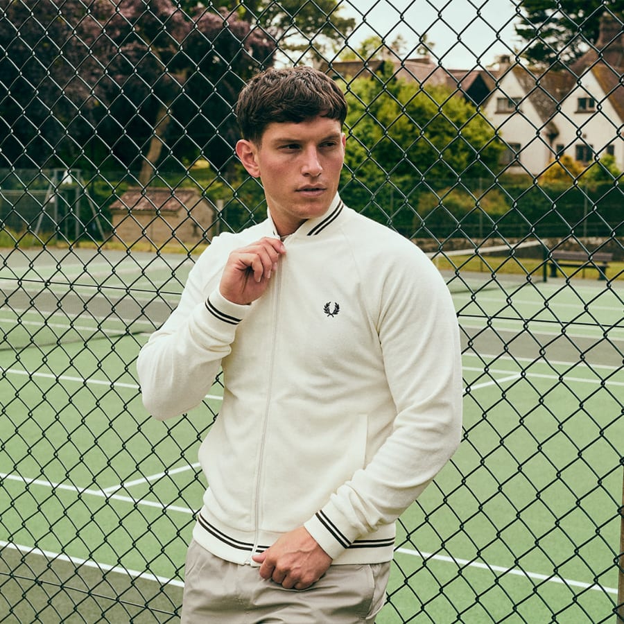 Image number 4 for Fred Perry Towelling Track Top Cream
