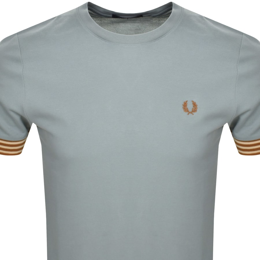 Image number 2 for Fred Perry Striped Cuff T Shirt Blue