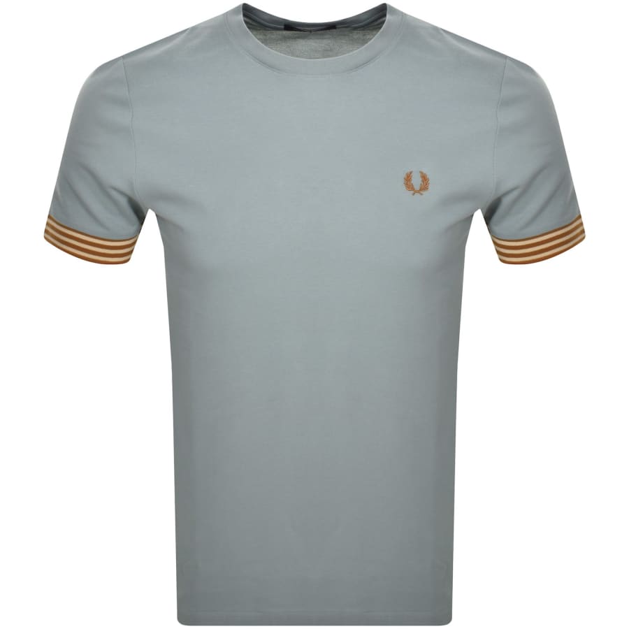Image number 1 for Fred Perry Striped Cuff T Shirt Blue