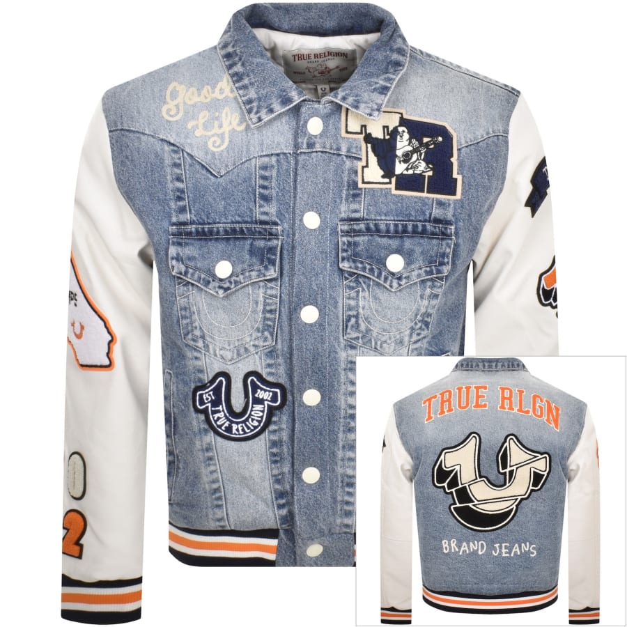 Image number 1 for True Religion Jimmy Denim Varsity Jacket Blue