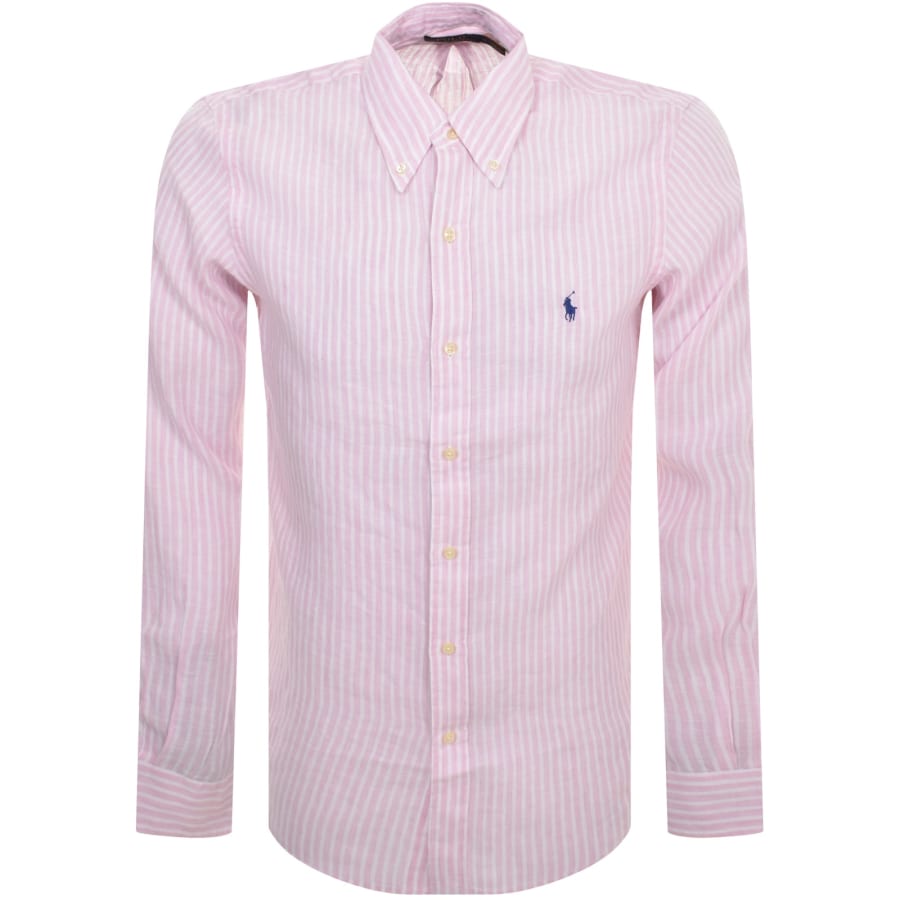 Image number 1 for Ralph Lauren Striped Long Sleeved Shirt Pink