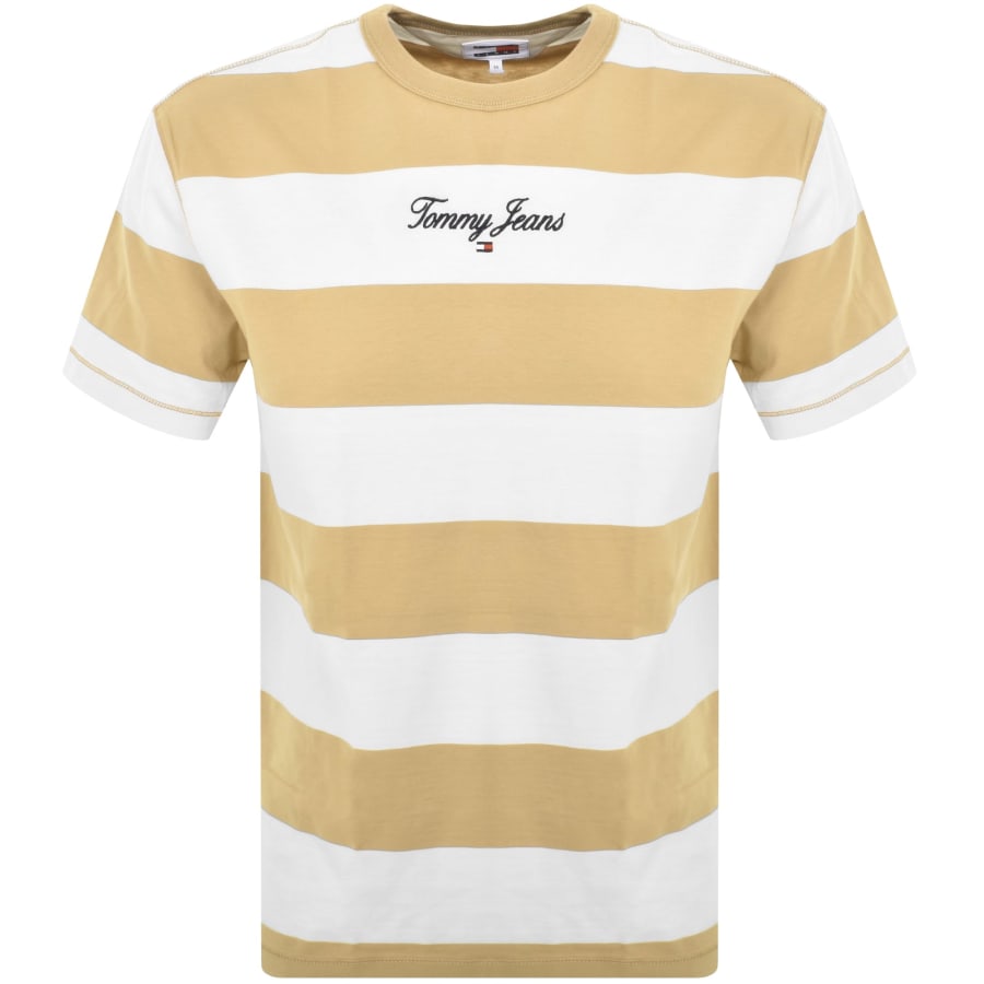 Tommy Jeans regular bold stripe T shirt in sand multi Neutral