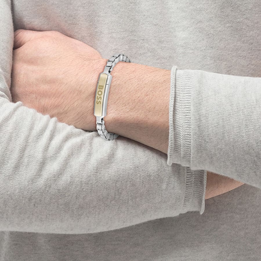 Image number 3 for BOSS Devon Two Tone Chain Bracelet Silver