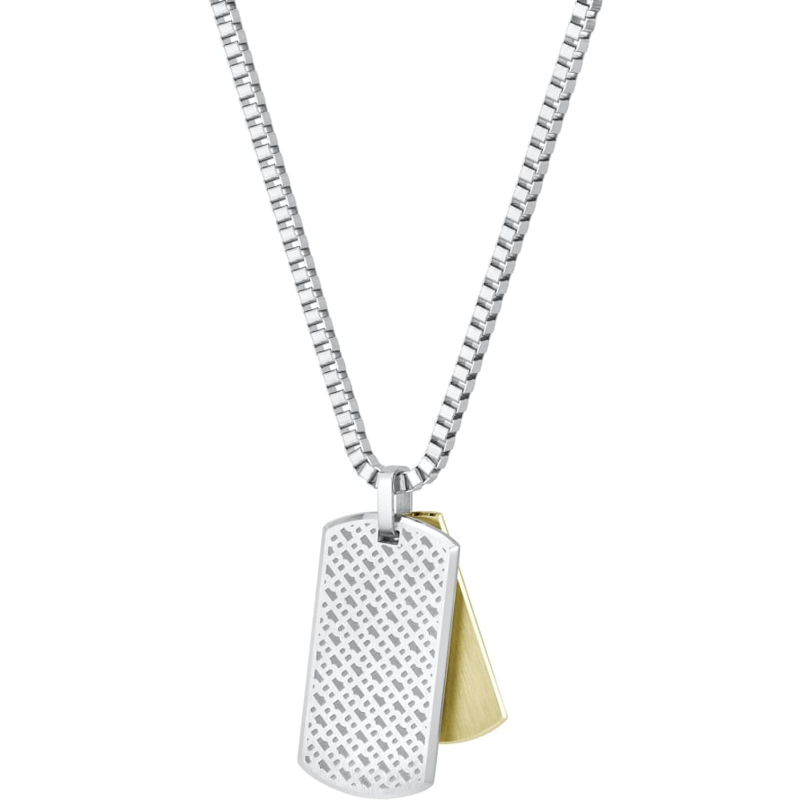 Image number 3 for BOSS Devon Two Tone Tag Necklace Silver
