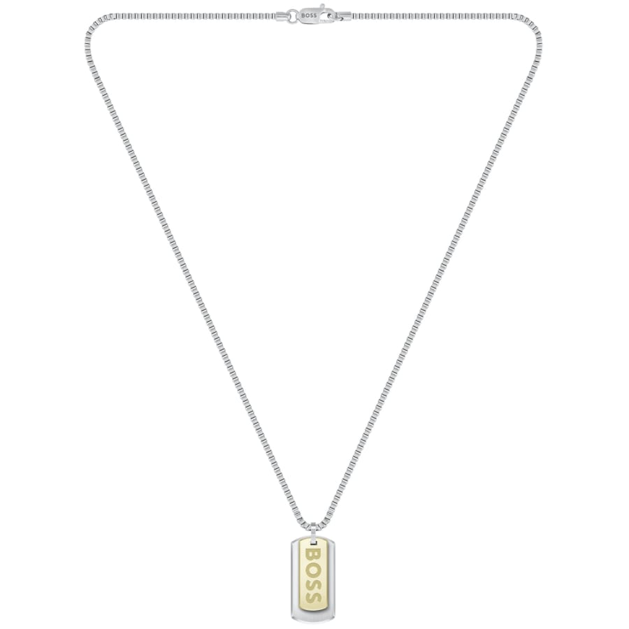 Image number 1 for BOSS Devon Two Tone Tag Necklace Silver