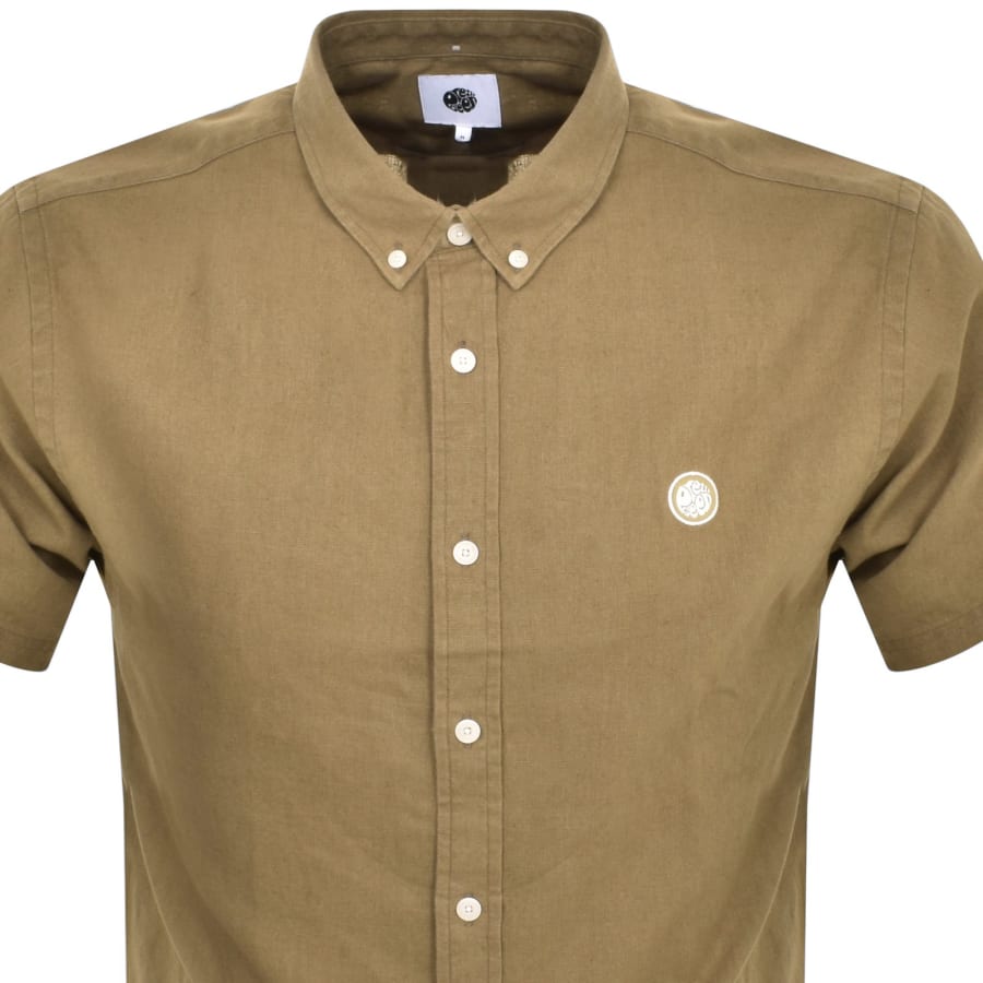 Image number 2 for Pretty Green Short Sleeve Linen Shirt Khaki