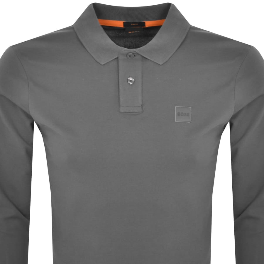 BOSS Long Sleeve Passerby Polo T Shirt Grey