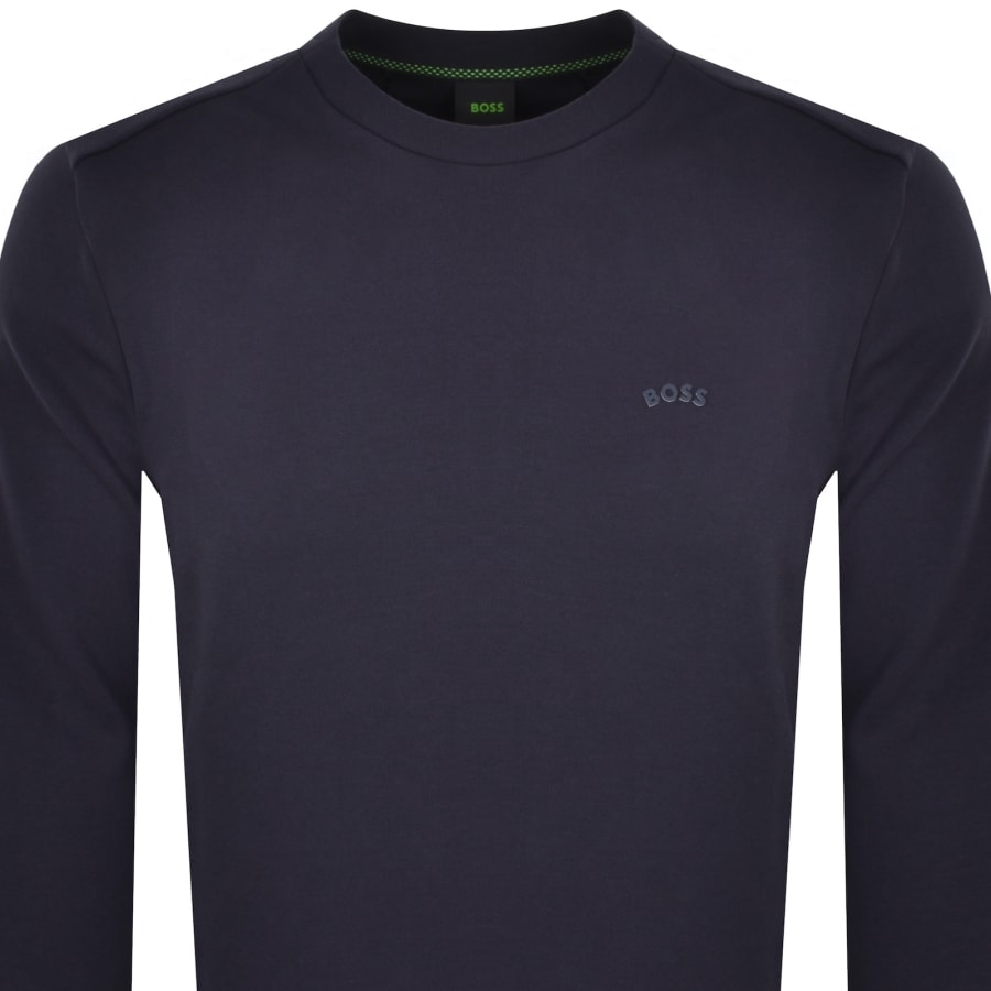BOSS Salbo Curved Crew Neck Sweatshirt Navy Mainline Menswear Denmark