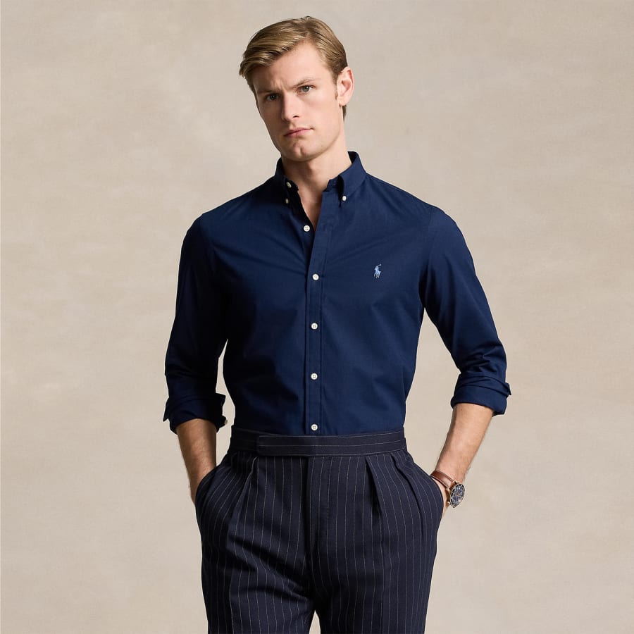 Image number 4 for Ralph Lauren Long Sleeve Slim Fit Shirt Navy