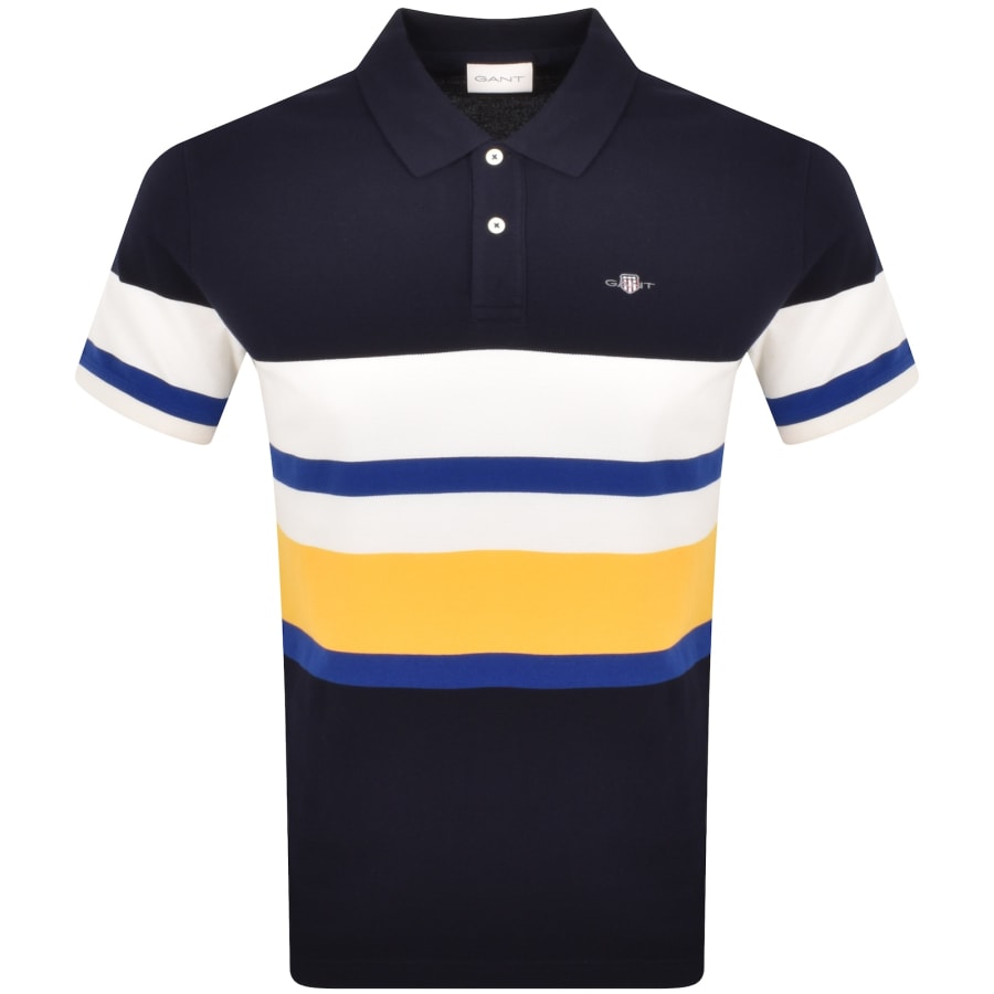 Gant Multi Stripe Pique Polo T Shirt Navy
