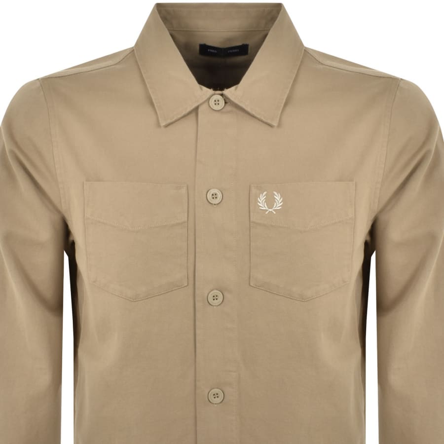 Fred Perry Men s Twill Overshirt in Warm Stone Size S END Clothing