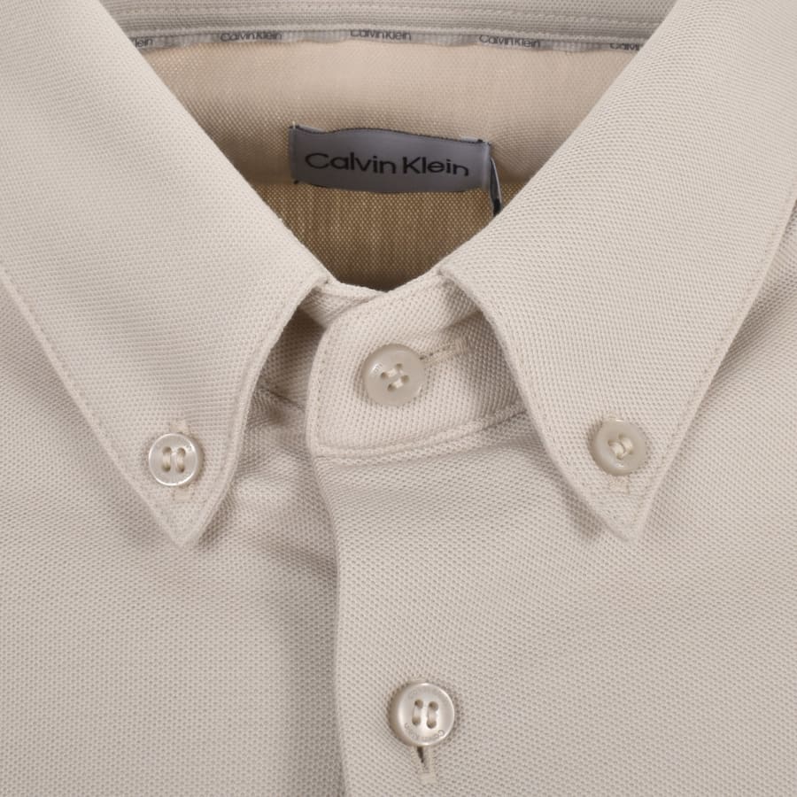 Image number 4 for Calvin Klein Long Sleeve Pique Shirt Beige