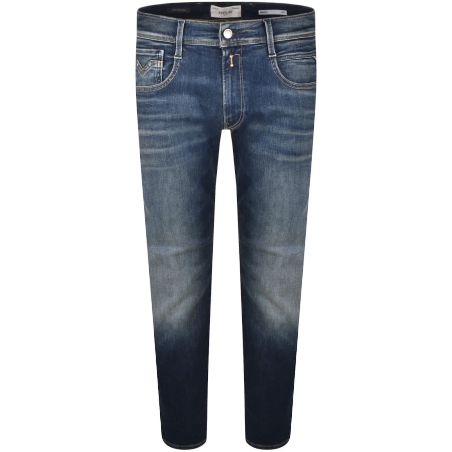 Image number 2 for Replay Anbass Slim Fit Mid Wash Jeans Blue