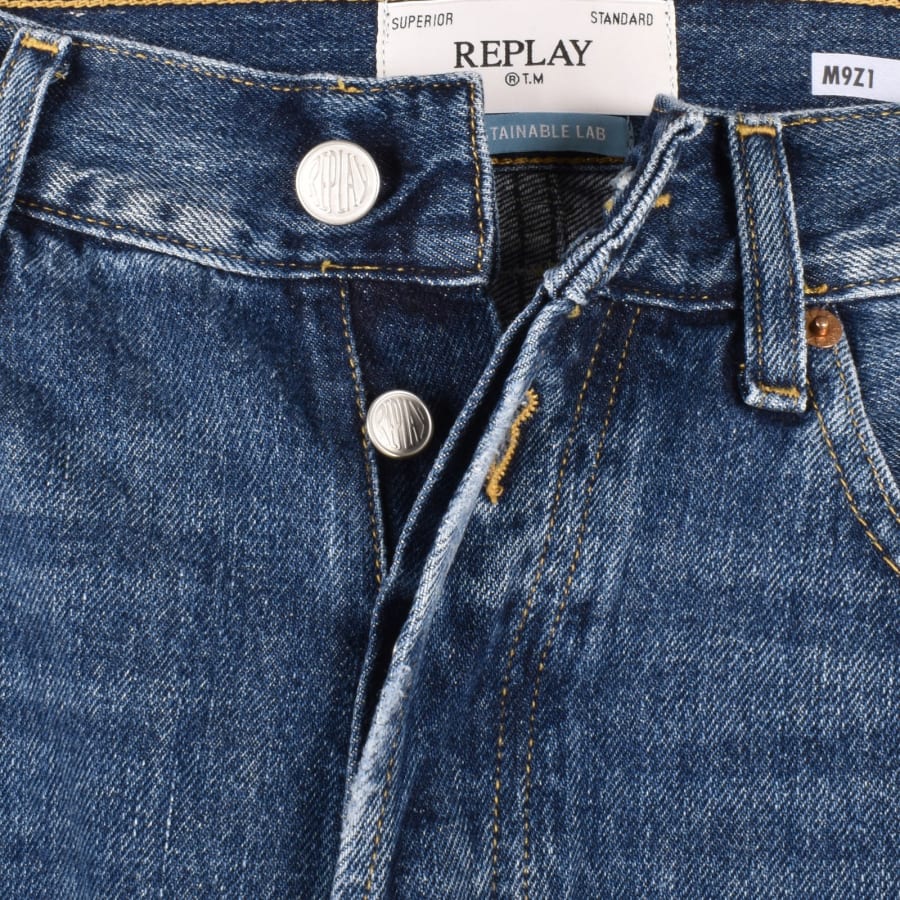 Image number 5 for Replay M9Z1 Straight Jeans Medium Wash Blue