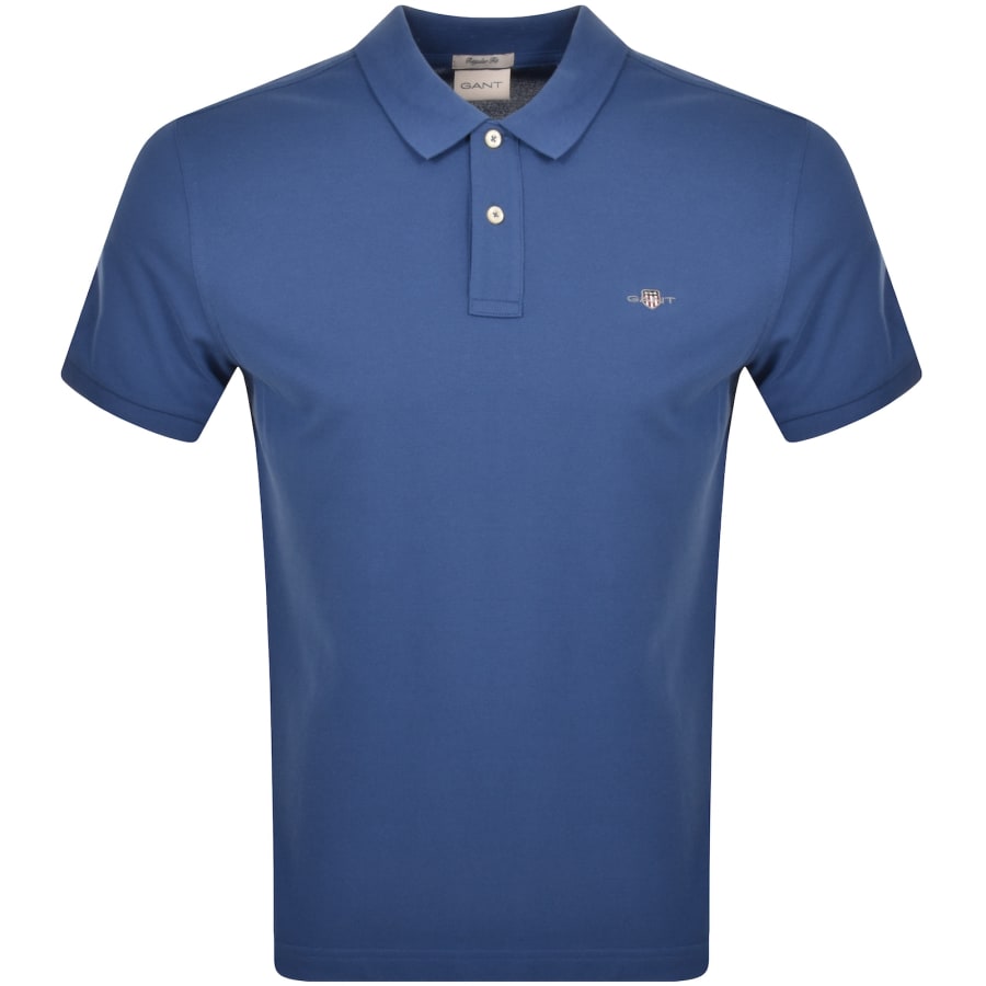 GANT Blue Regular Short Sleeve Pique Polo Shirt medium Mens